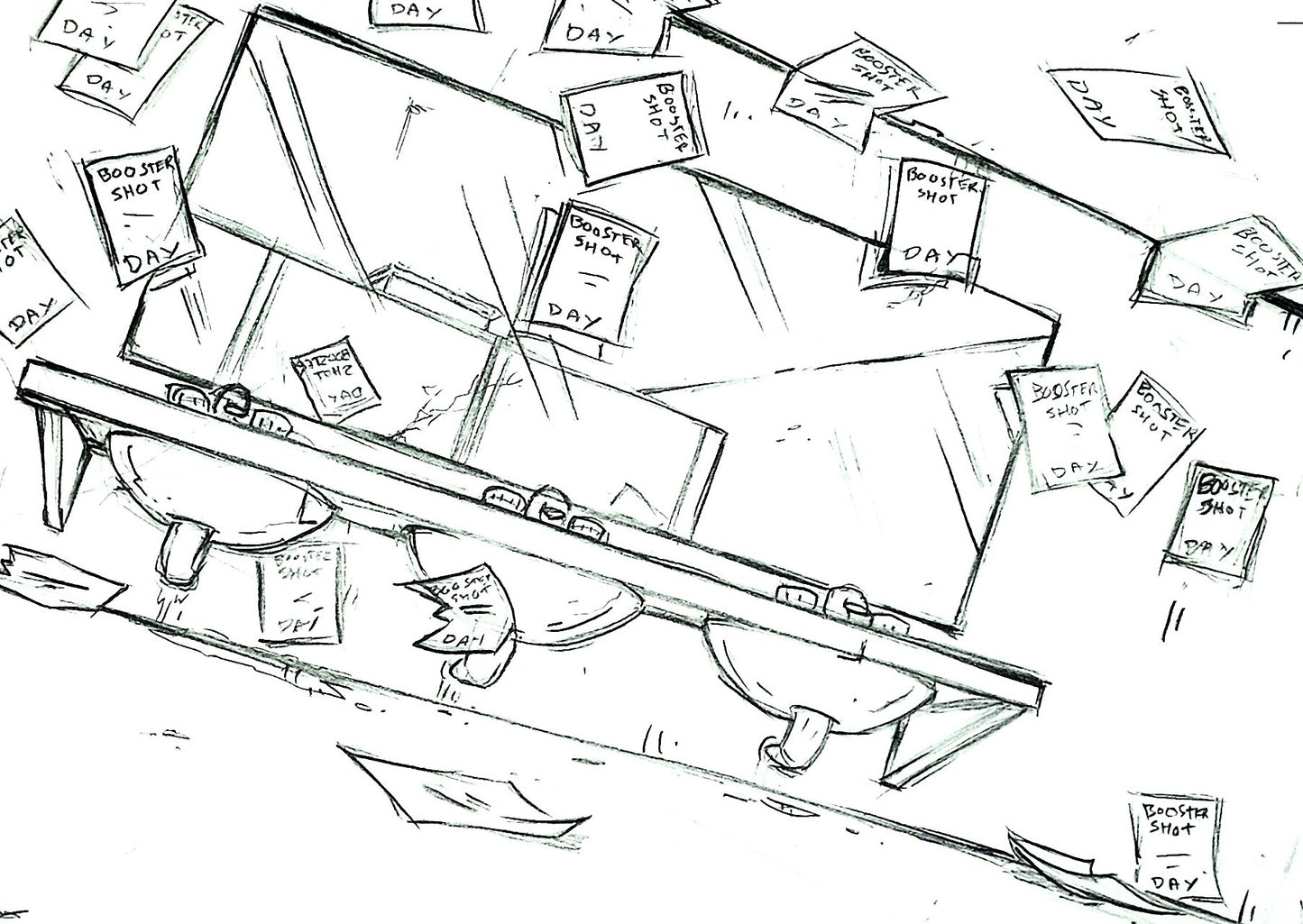 EEnE "Nightmare Bathroom" This Won't Hurt An Ed - Storyboard BG Drawing by Raven Molisee