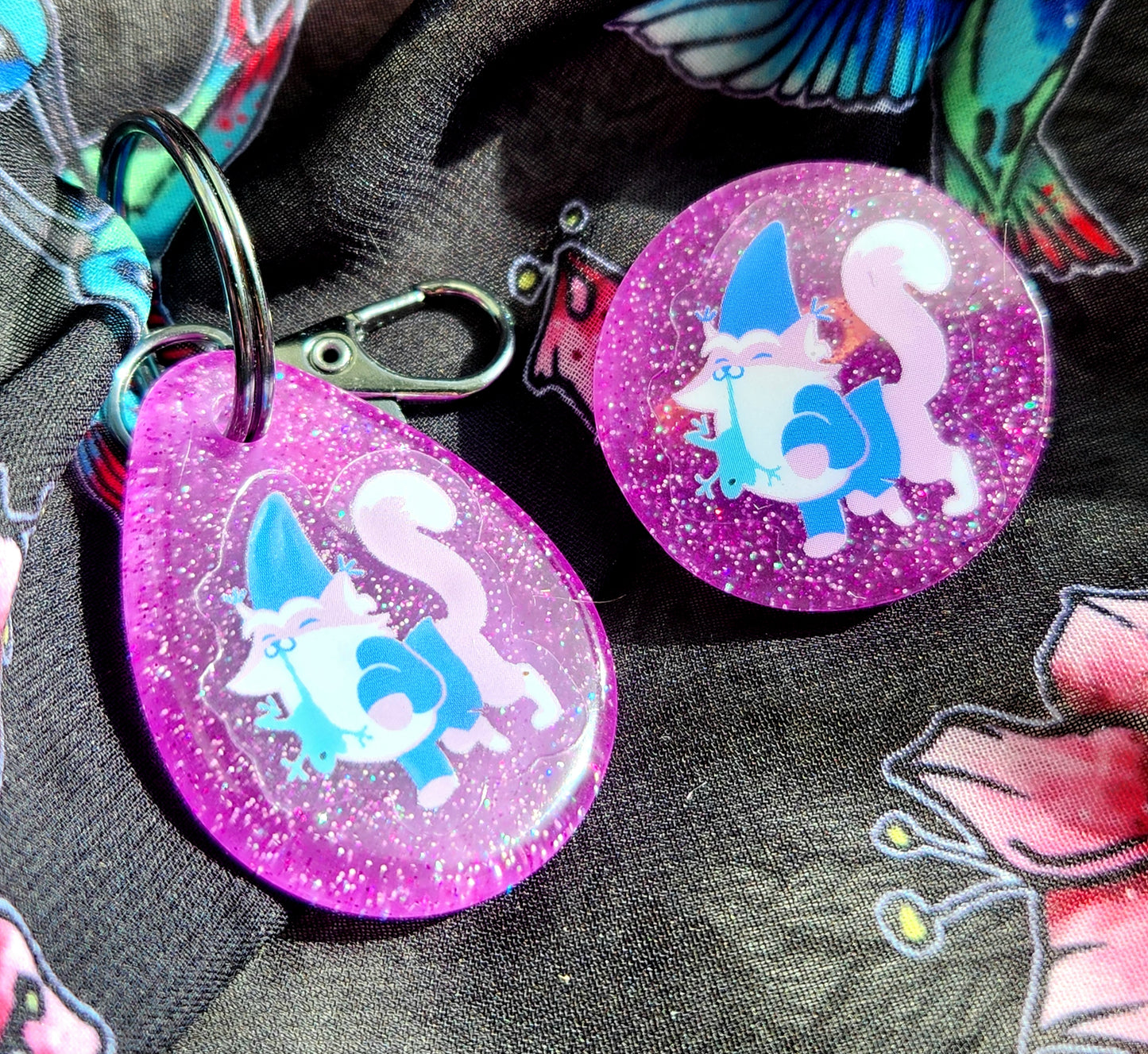 Mr. Meagle "Frog Finder" Jar/Keychain/Pin Set - Neon Purple & Plasma Green