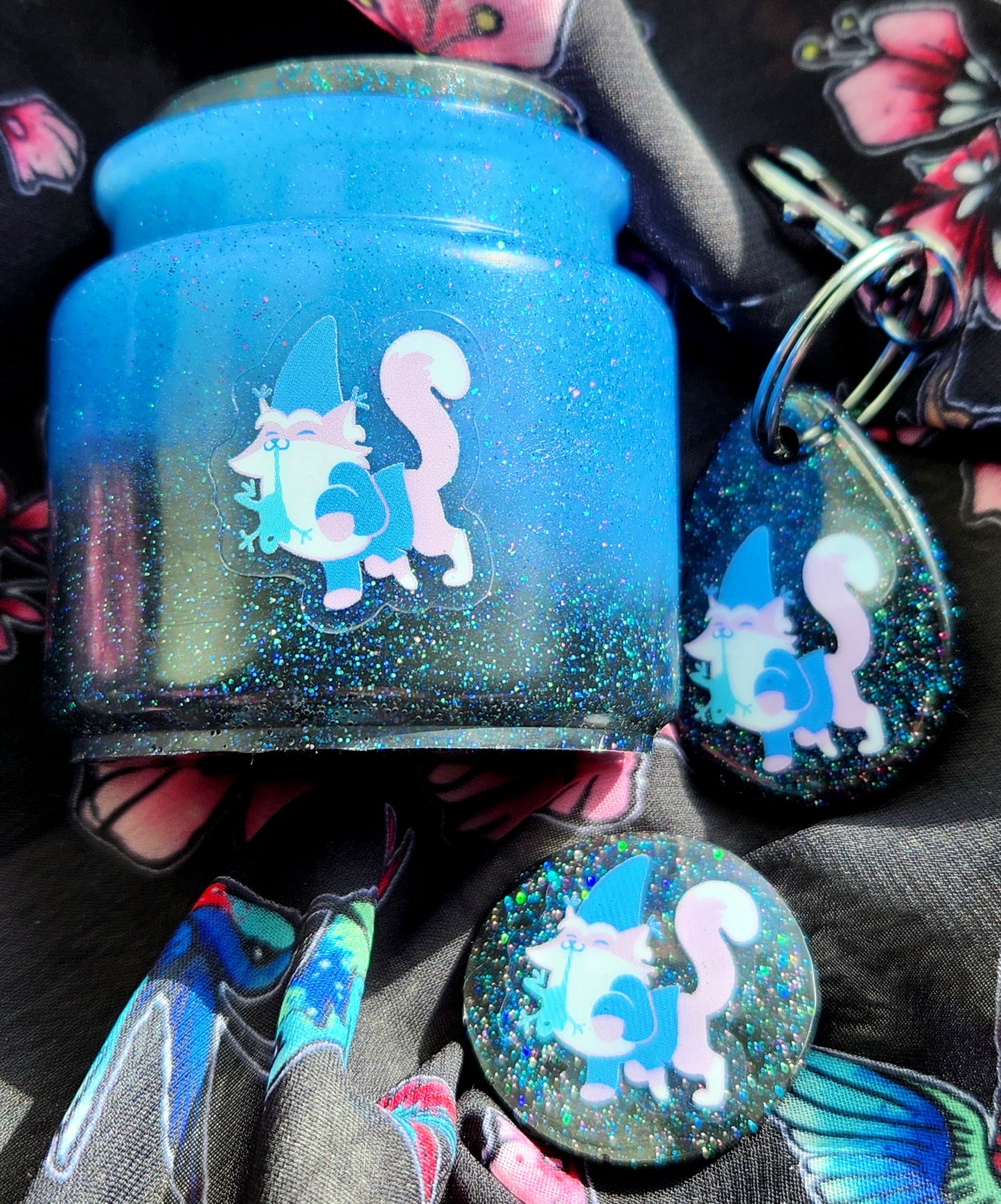 Mr. Meagle "Frog Finder" Jar/Keychain/Pin Set - Black & Neon Blueberry Gradient