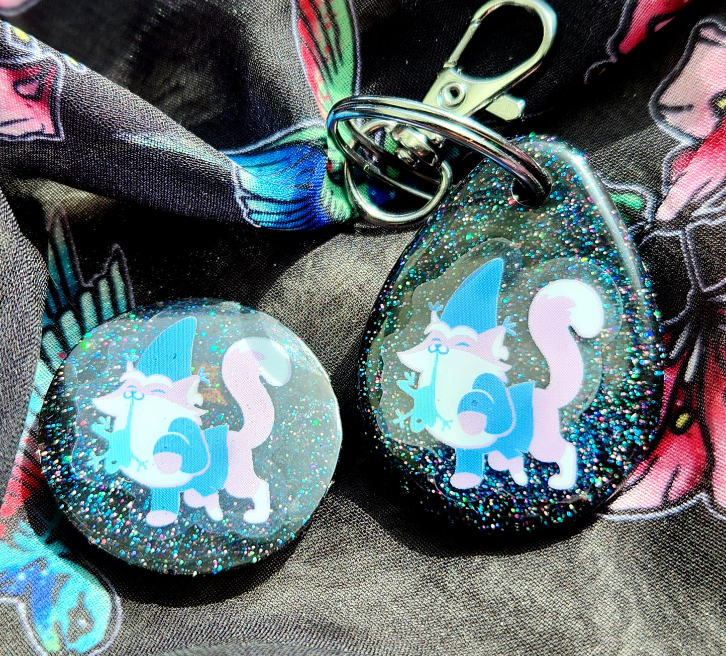 Mr. Meagle "Frog Finder" Jar/Keychain/Pin Set - Black & Neon Blueberry Gradient