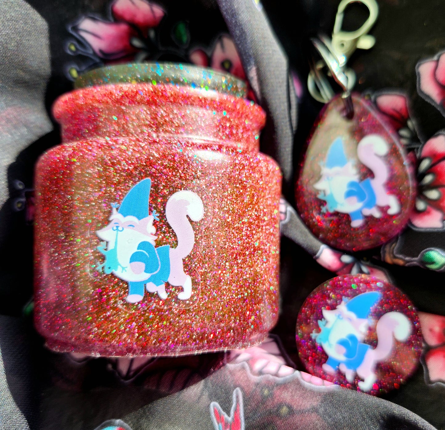 Mr. Meagle "Frog Finder" Jar/Keychain/Pin Set - Black & Cranberry Red Gradient