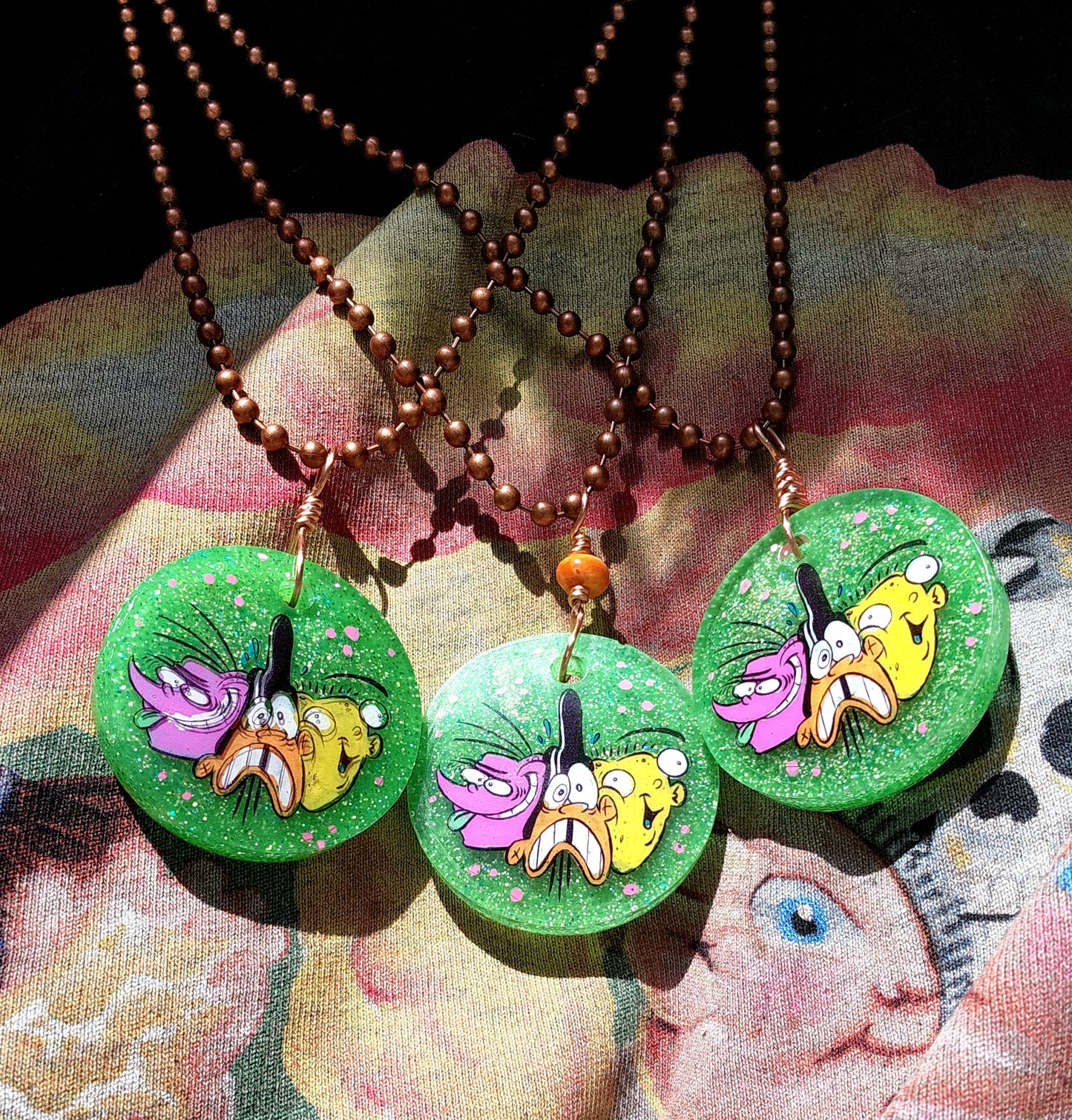 EEnE "Squished Eds" Glow-In-The-Dark Green Copper Necklaces