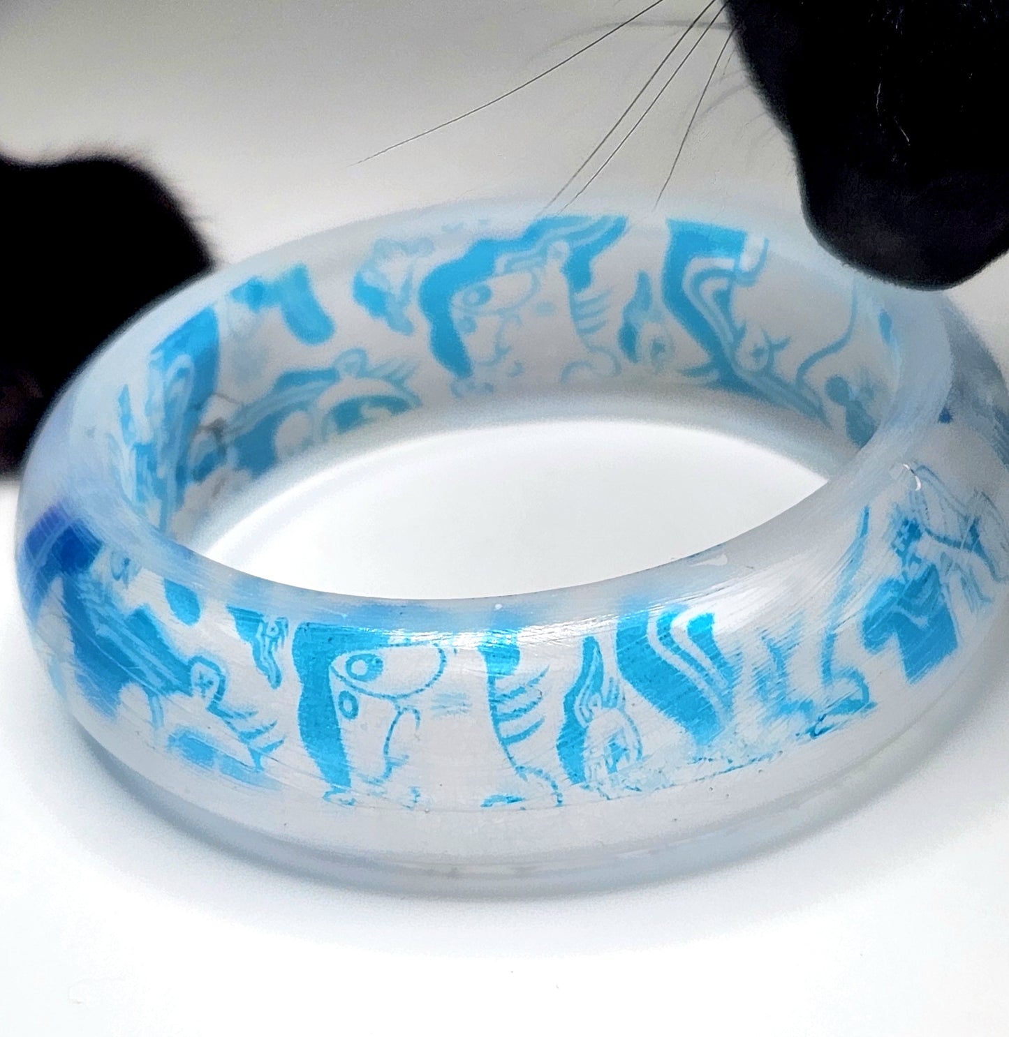 EEnE Blue Frosted "Inverted Dees" Bangle Bracelet
