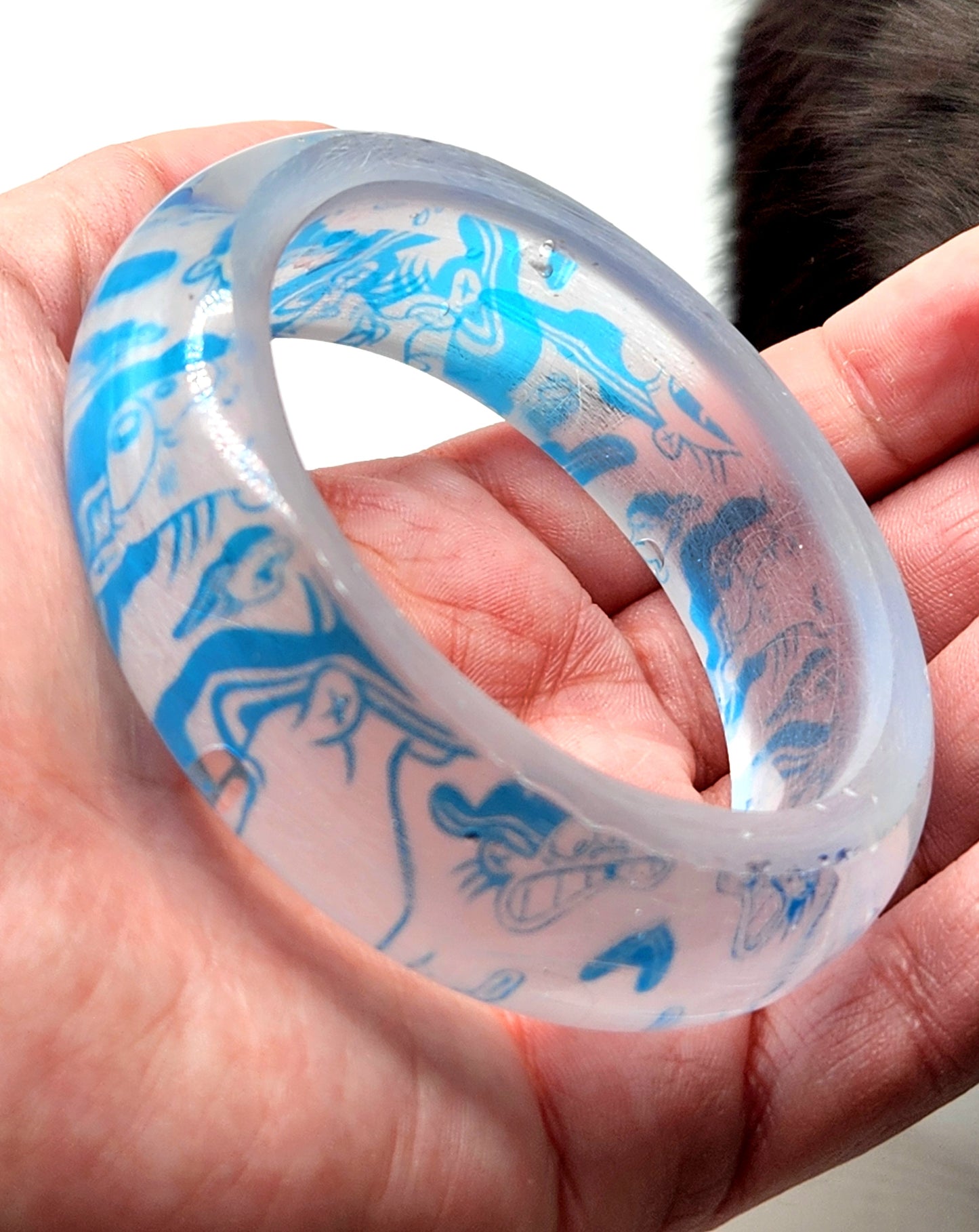 EEnE Blue Frosted "Inverted Dees" Bangle Bracelet