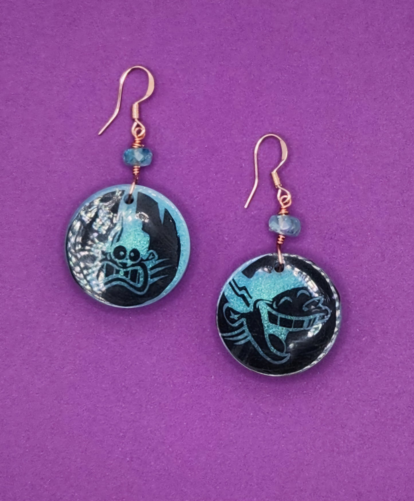 EEnE Ghostly Blue "Inverted Dees" Circle Drop Earrings
