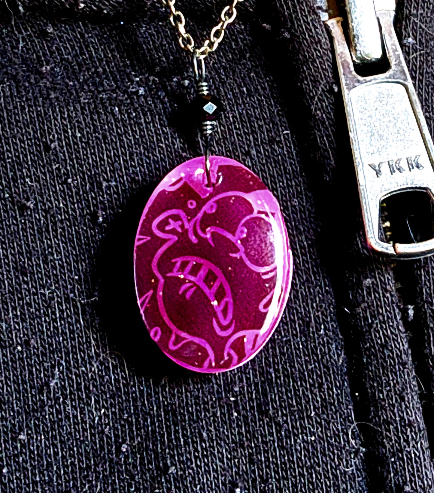 EEnE Neon Magenta "Inverted Dees" Blackened Sterling Necklace
