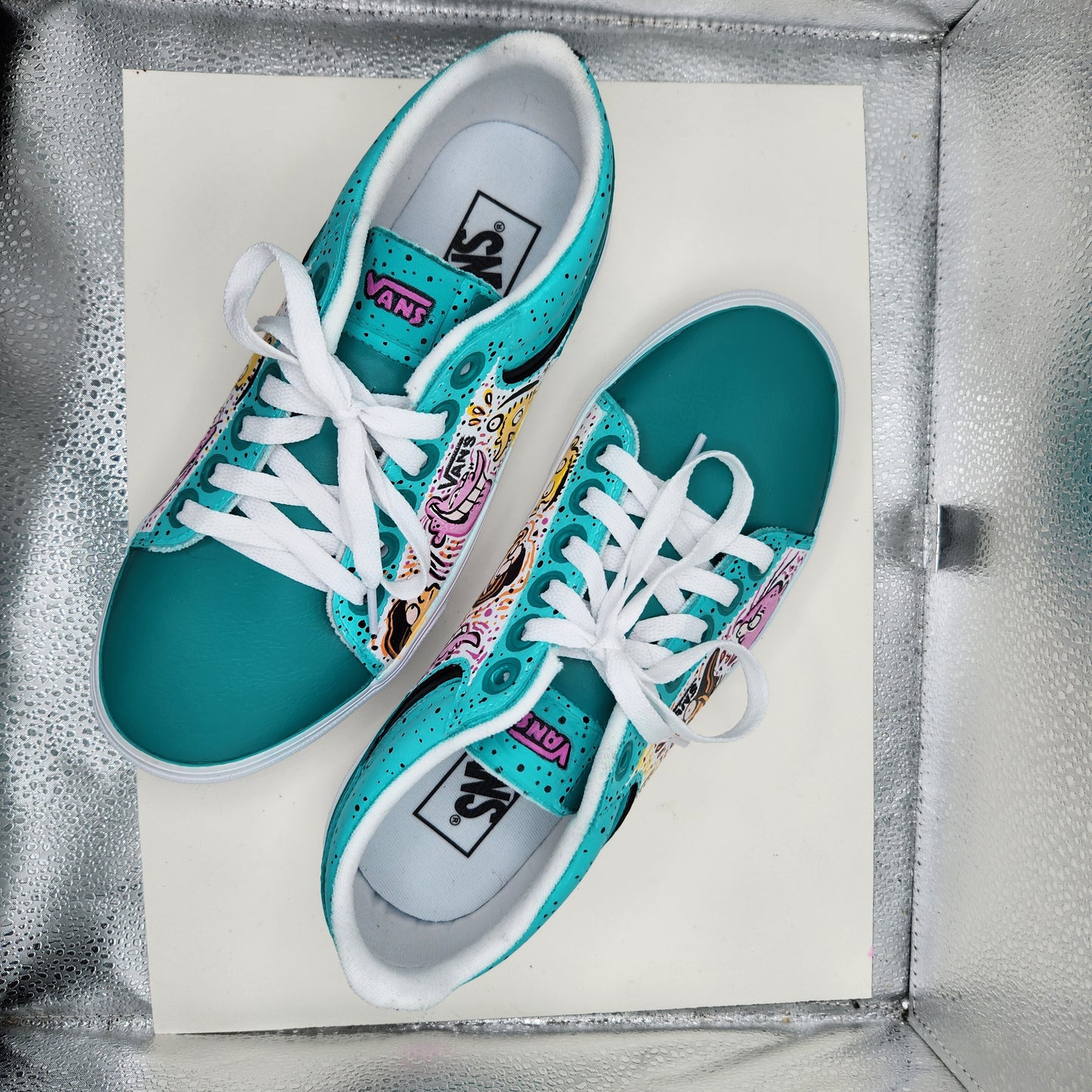 EEnE: Teal "Eds Trio" Vans Women's Seldan Shoes (SIZE 8) - Teal - Hand Painted & Sealed