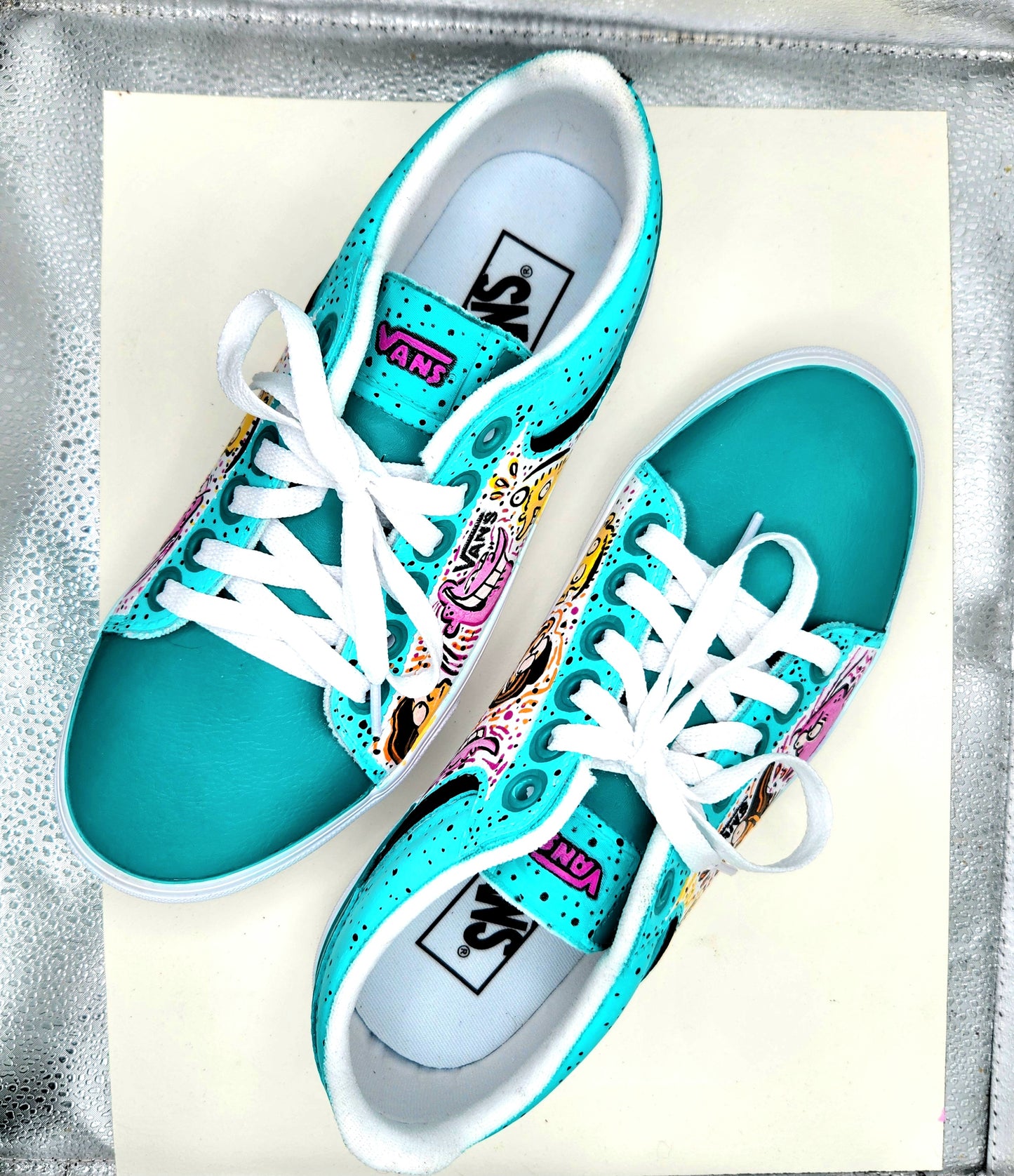 EEnE: Teal "Eds Trio" Vans Women's Seldan Shoes (SIZE 8) - Teal - Hand Painted & Sealed