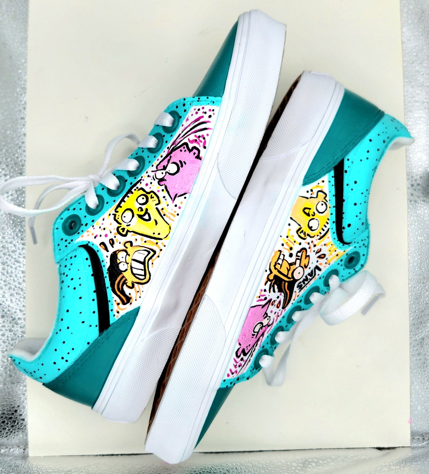 EEnE: Teal "Eds Trio" Vans Women's Seldan Shoes (SIZE 8) - Teal - Hand Painted & Sealed