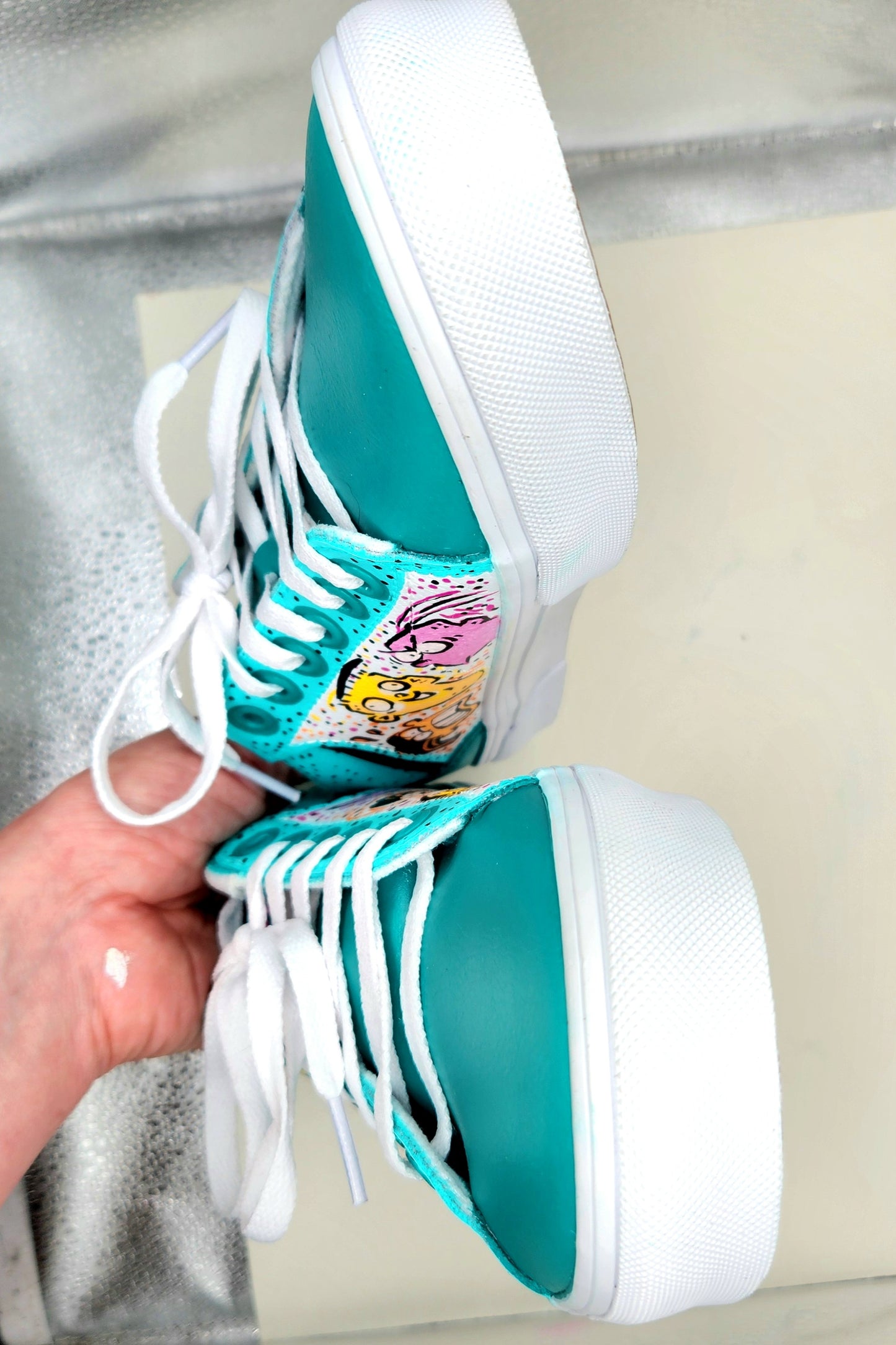 EEnE: Teal "Eds Trio" Vans Women's Seldan Shoes (SIZE 8) - Teal - Hand Painted & Sealed