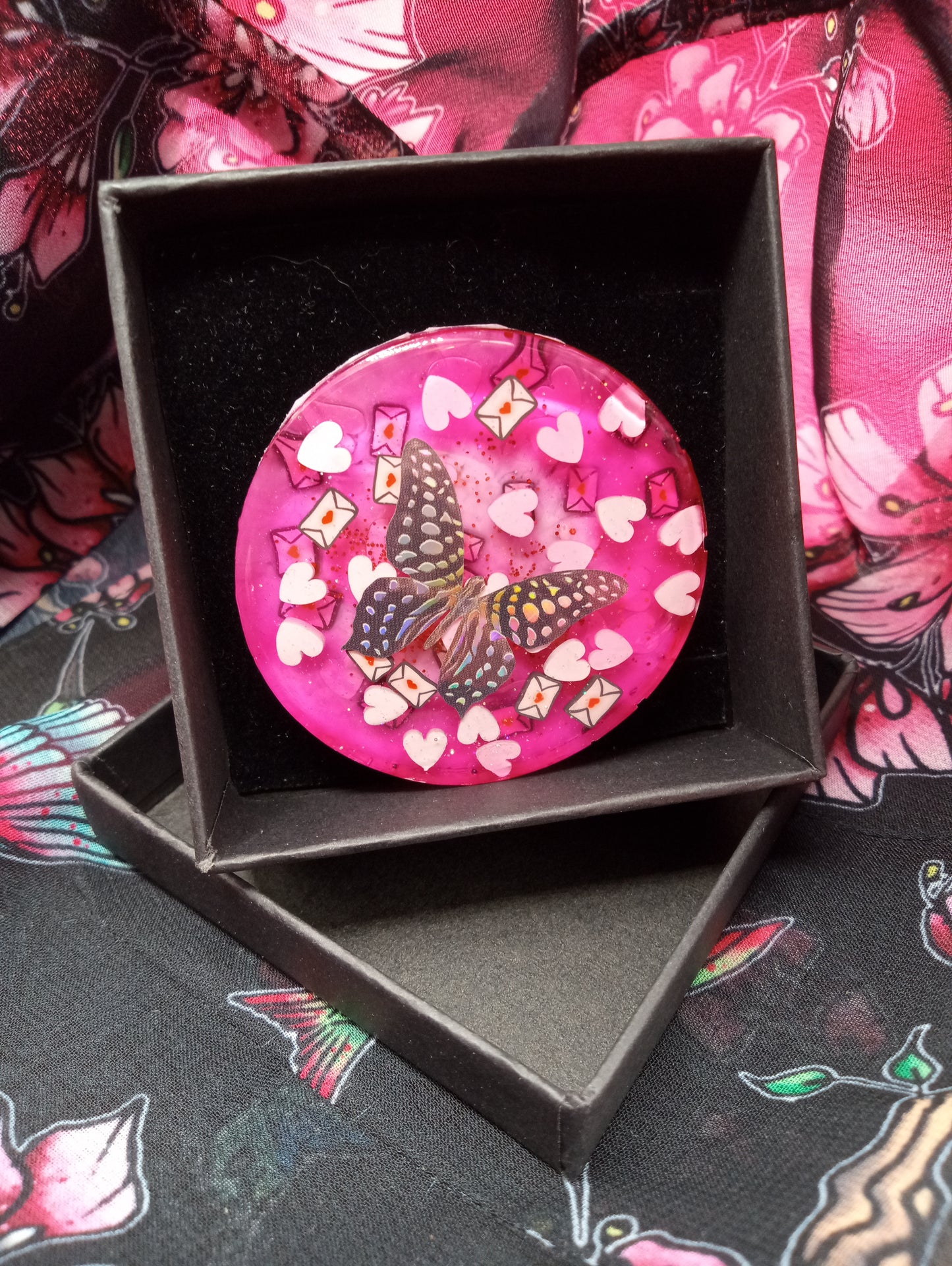 Valentine's Day "Love Bug" Holographic Butterfly Resin Brooch #1