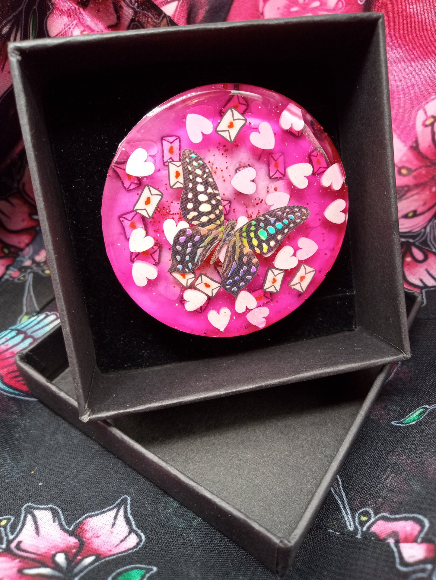 Valentine's Day "Love Bug" Holographic Butterfly Resin Brooch #1