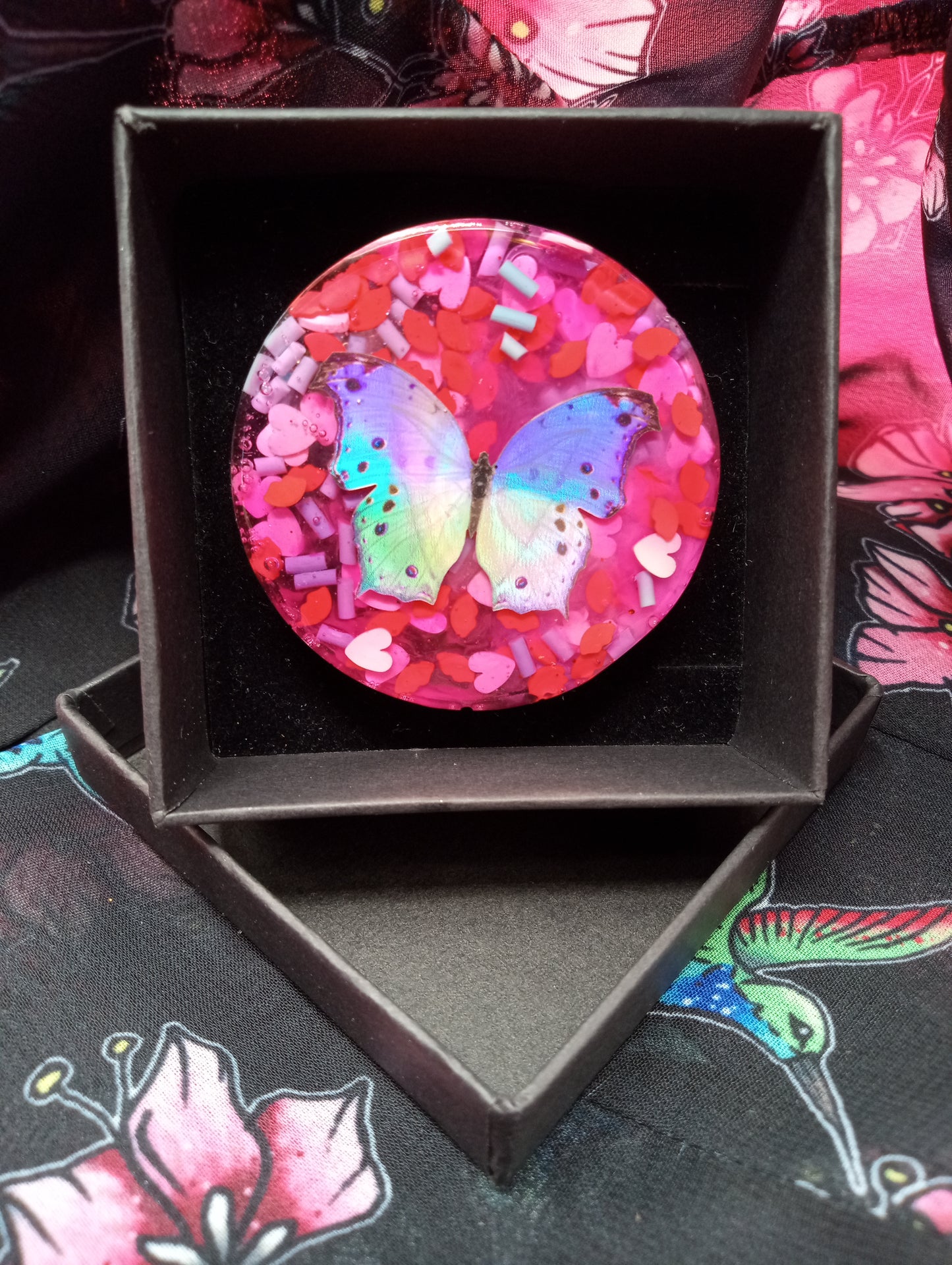 Valentine's Day "Love Bug" Holographic Butterfly Resin Brooch #2