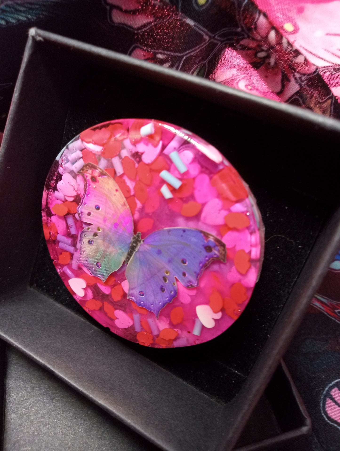 Valentine's Day "Love Bug" Holographic Butterfly Resin Brooch #2