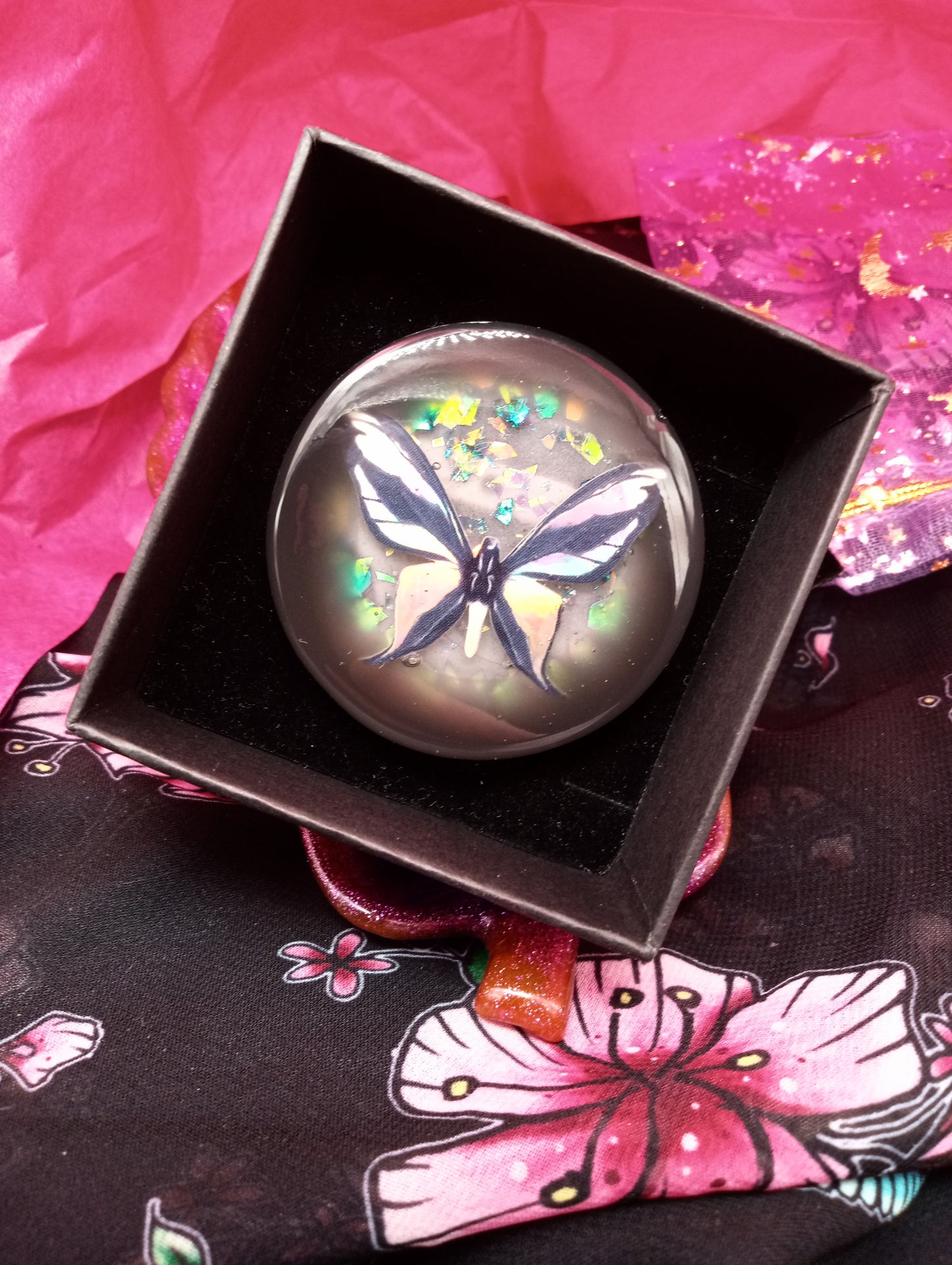 Blue Glow 'Holographic Butterfly' Resin Brooch #1
