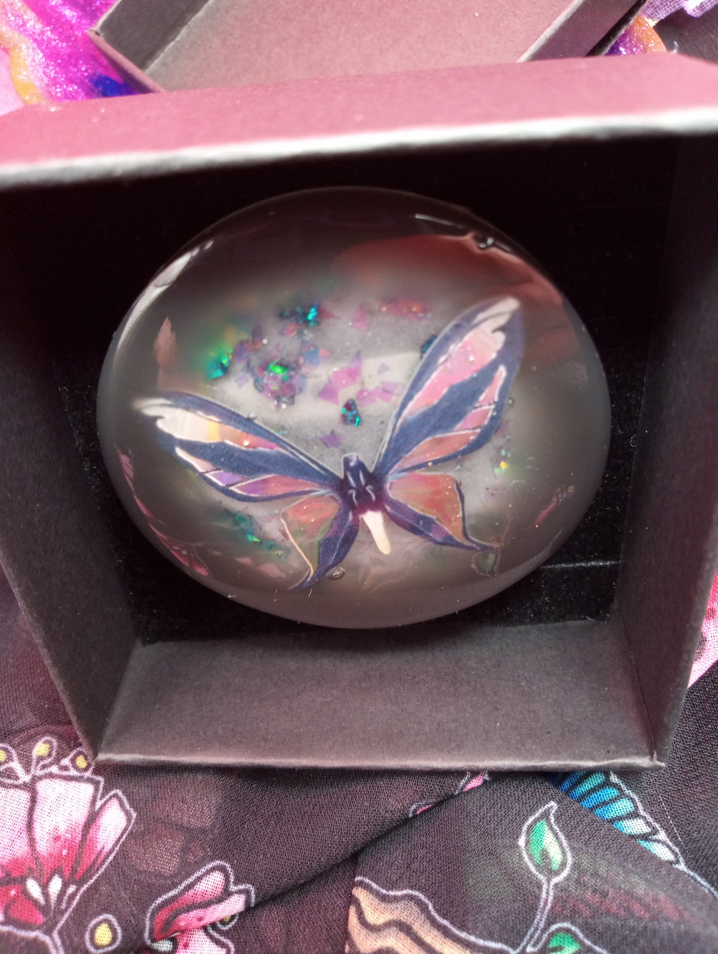 Blue Glow 'Holographic Butterfly' Resin Brooch #1