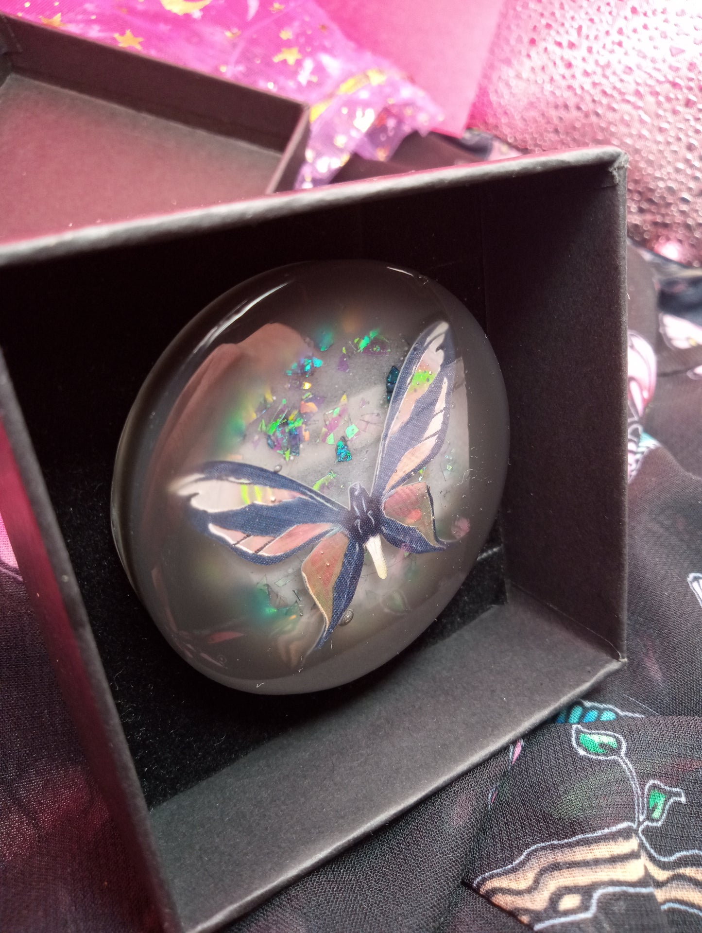 Blue Glow 'Holographic Butterfly' Resin Brooch #1