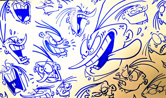 EEnE "Blue Eddy Faces" Navy Blue Marker Drawing