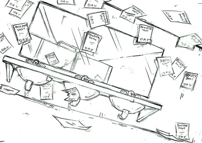 EEnE "Nightmare Bathroom" This Won't Hurt An Ed - Storyboard BG Drawing by Raven Molisee