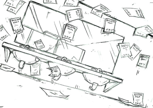 EEnE "Nightmare Bathroom" This Won't Hurt An Ed - Storyboard BG Drawing by Raven Molisee