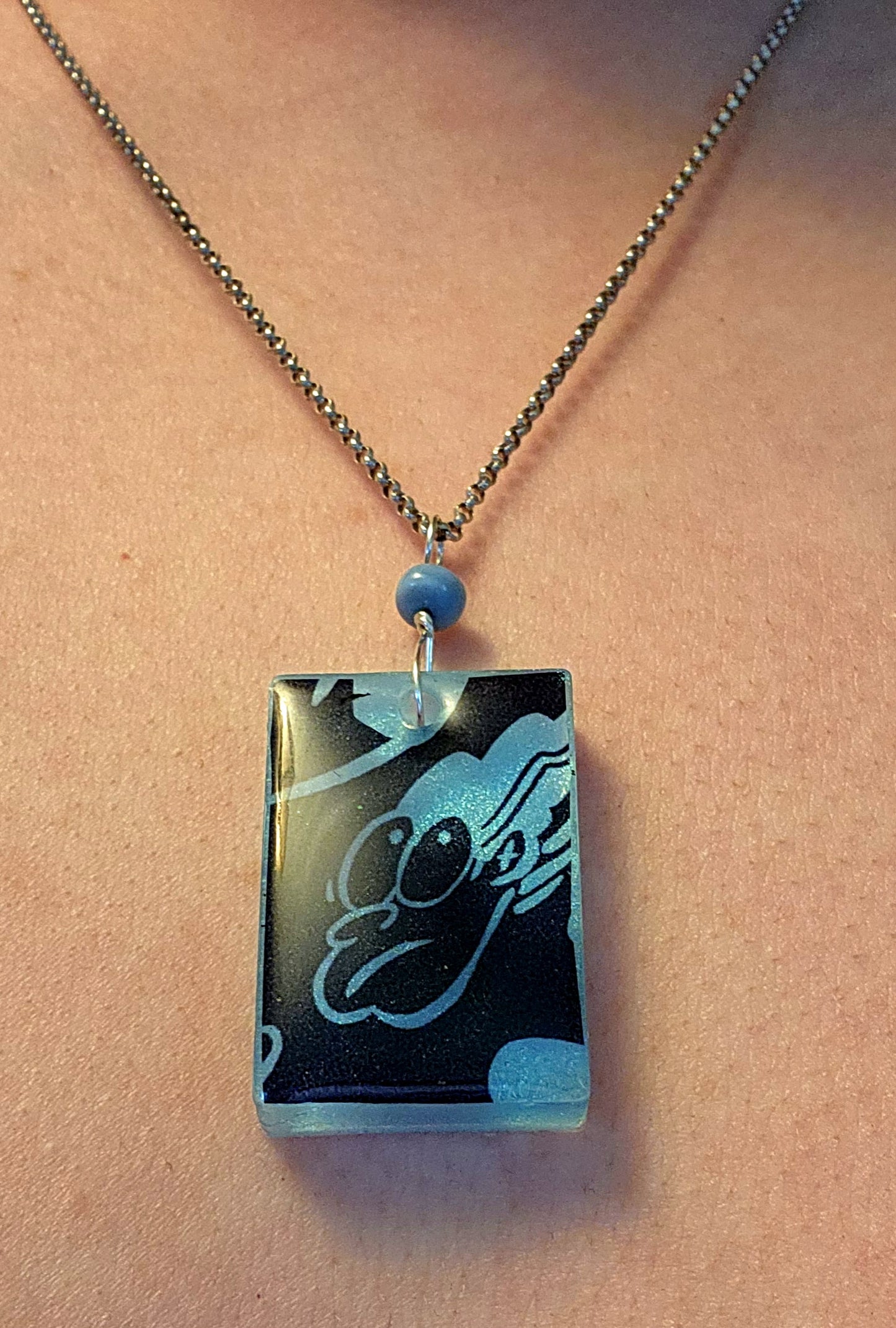 EEnE Ghostly Blue "Inverted Dees" Necklace