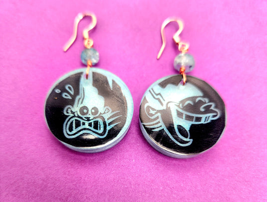 EEnE Ghostly Blue "Inverted Dees" Circle Drop Earrings