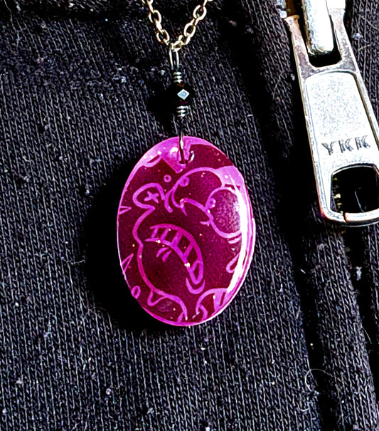 EEnE Neon Magenta "Inverted Dees" Blackened Sterling Necklace