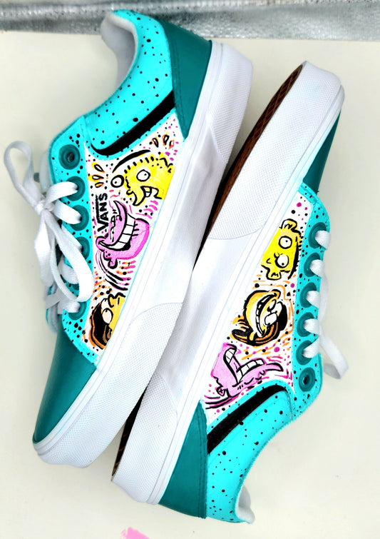 EEnE: Teal "Eds Trio" Vans Women's Seldan Shoes (SIZE 8) - Teal - Hand Painted & Sealed