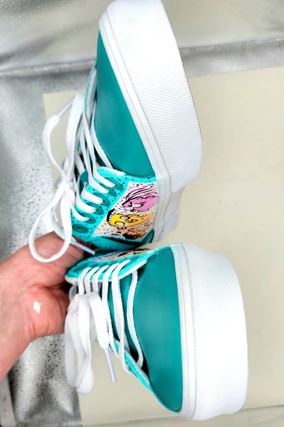 EEnE: Teal "Eds Trio" Vans Women's Seldan Shoes (SIZE 8) - Teal - Hand Painted & Sealed