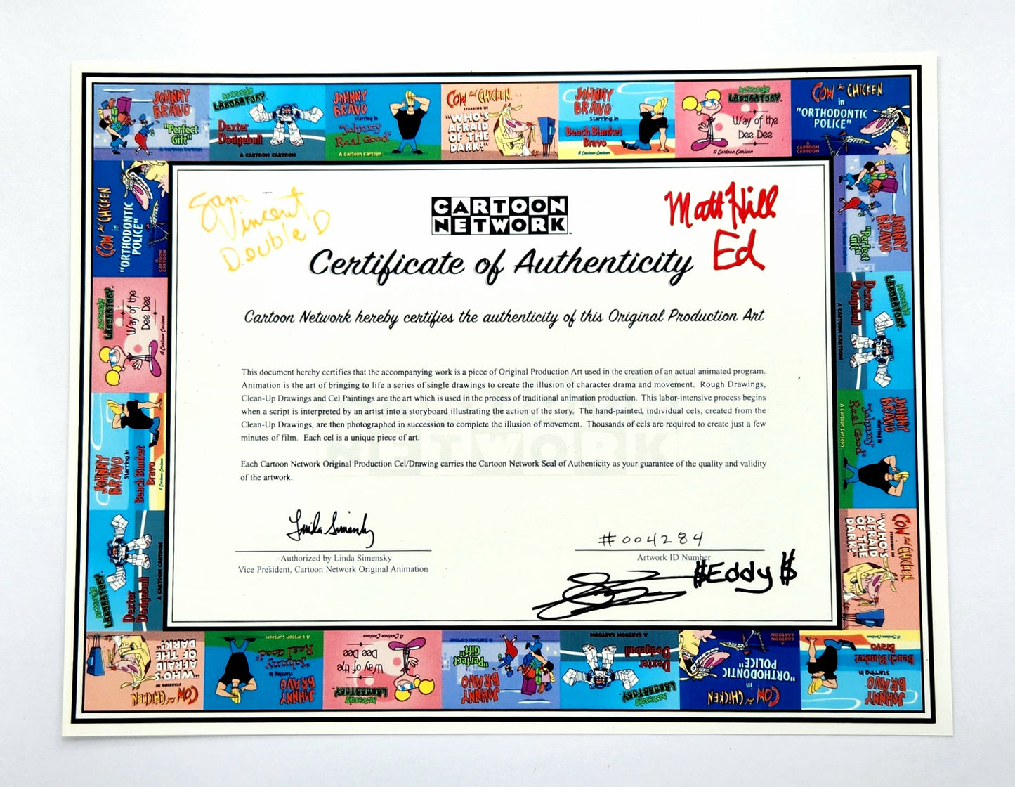 COA *Signed By All 3 Eds* Authentic Animation Cel