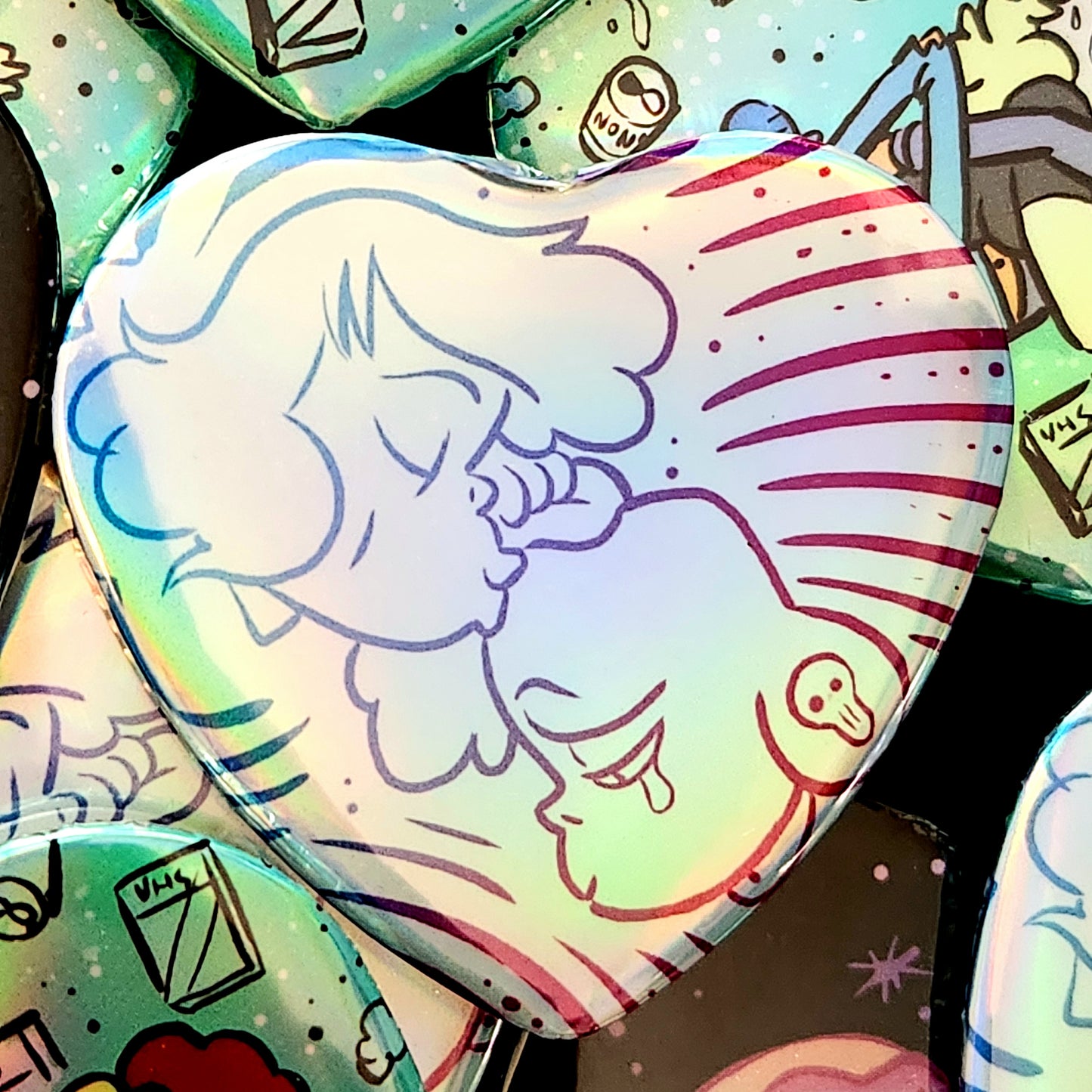 HEART BUTTONS & MAGNETS: SU "Lars & Sadie" HOLO HEART Buttons!