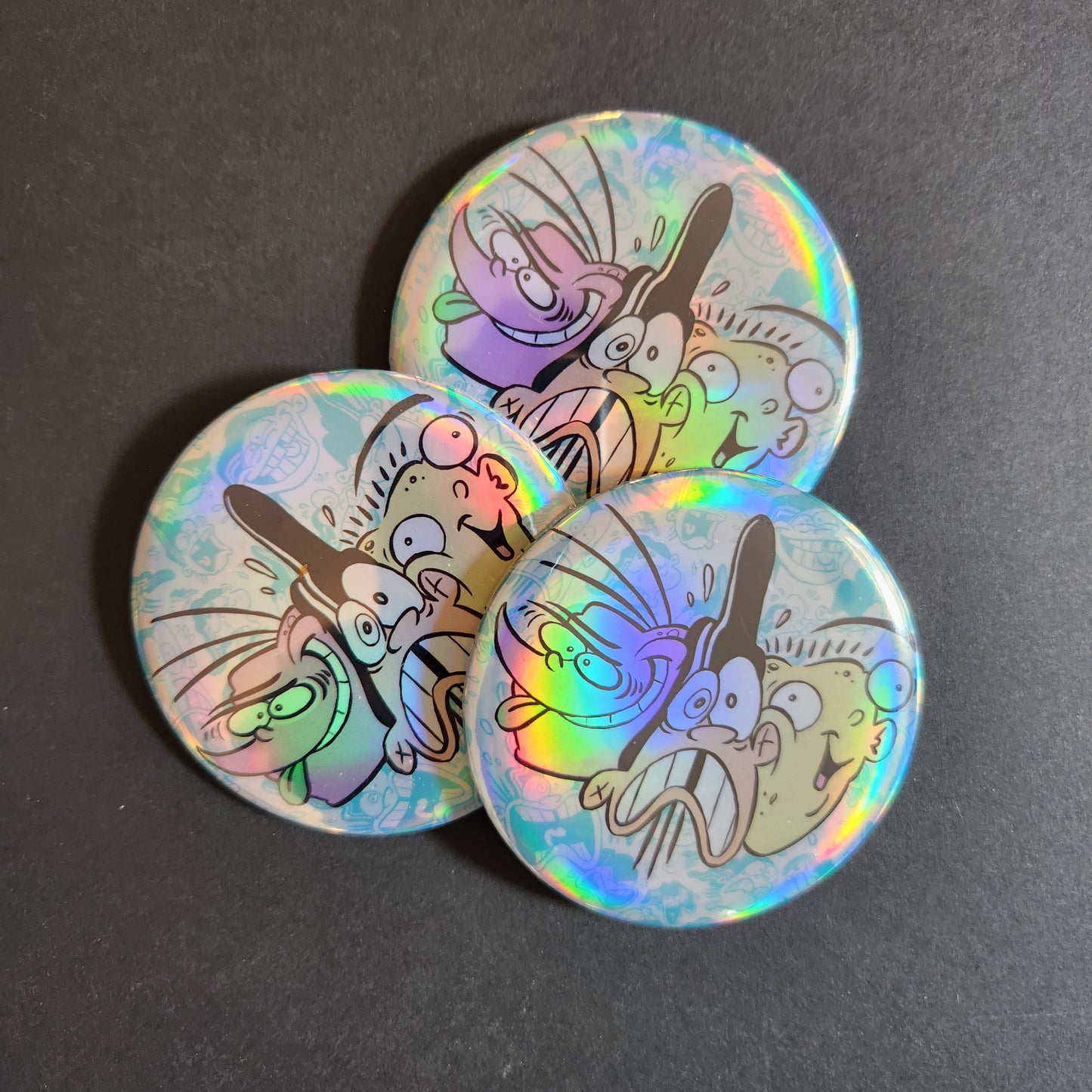 BUTTONS & MIRRORS: 3" "Squished Eds" 3-Button Set!
