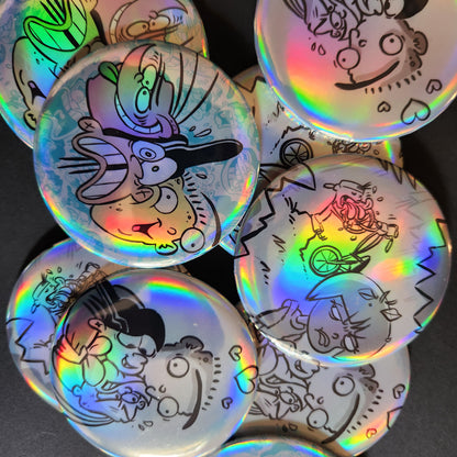 BUTTONS & MIRRORS: 3" "Squished Eds" 3-Button Set!