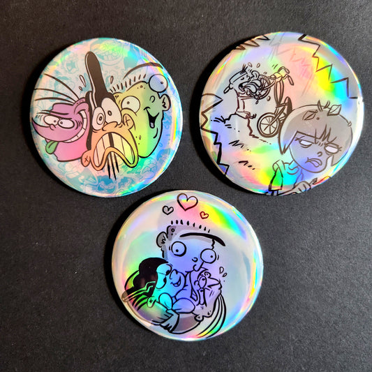 BUTTONS & MIRRORS: 3" "Squished Eds" 3-Button Set!