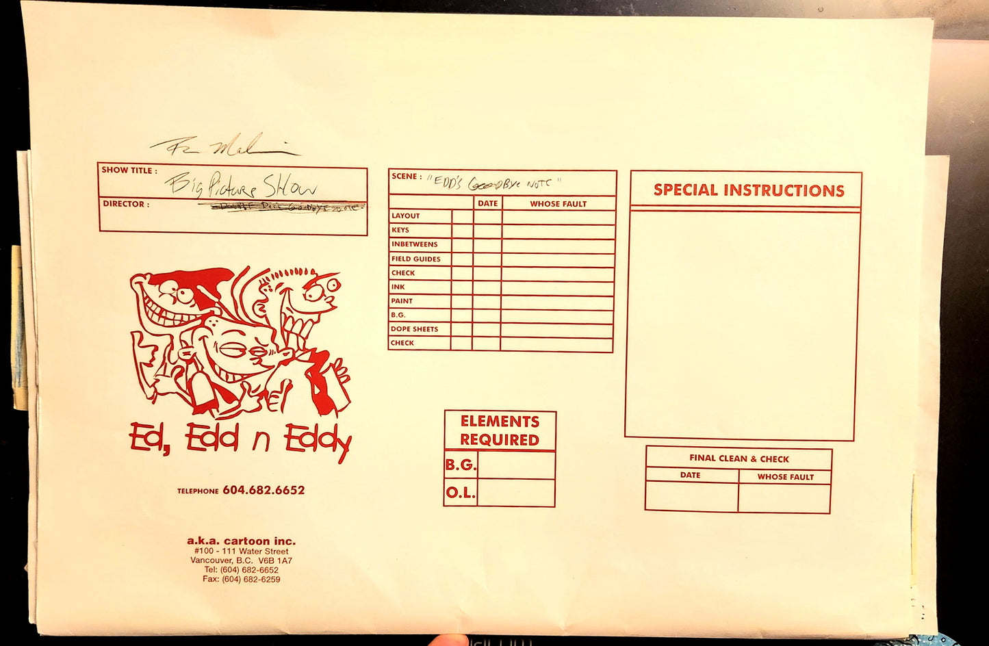 EEnE "Double Dee's Goodbye Note" 21-Page ORIGINAL Thumbs BIG PICTURE SHOW MOVIE
