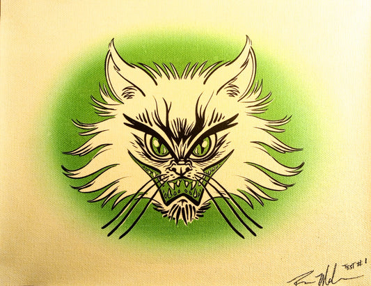 "💎 OOAK "Devil Cat w/Green Background" Canvas Print OOAK 💎