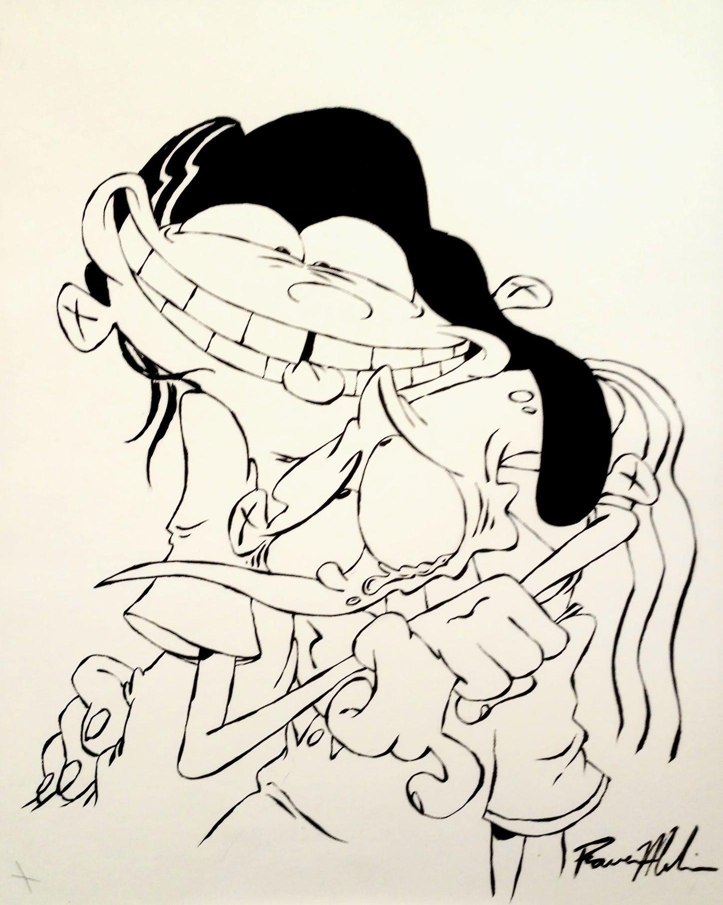 **SOLD** EEnE "Double Dee & Eddy" XL Ink Drawing Version 2 by Drawing by Raven Molisee (Copy)