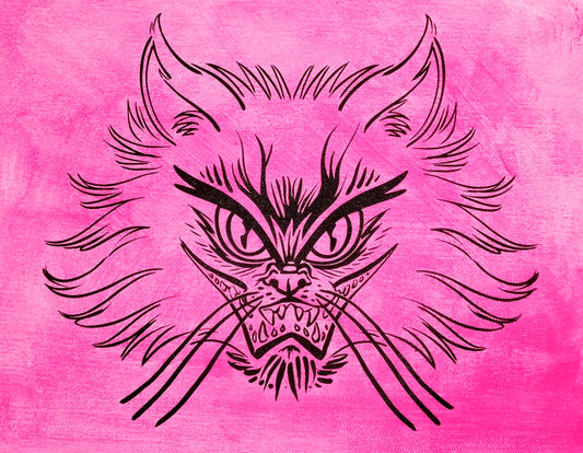 TEST 100% COTTON CANVAS PRINT #11: PINK UV "Devil Cat"