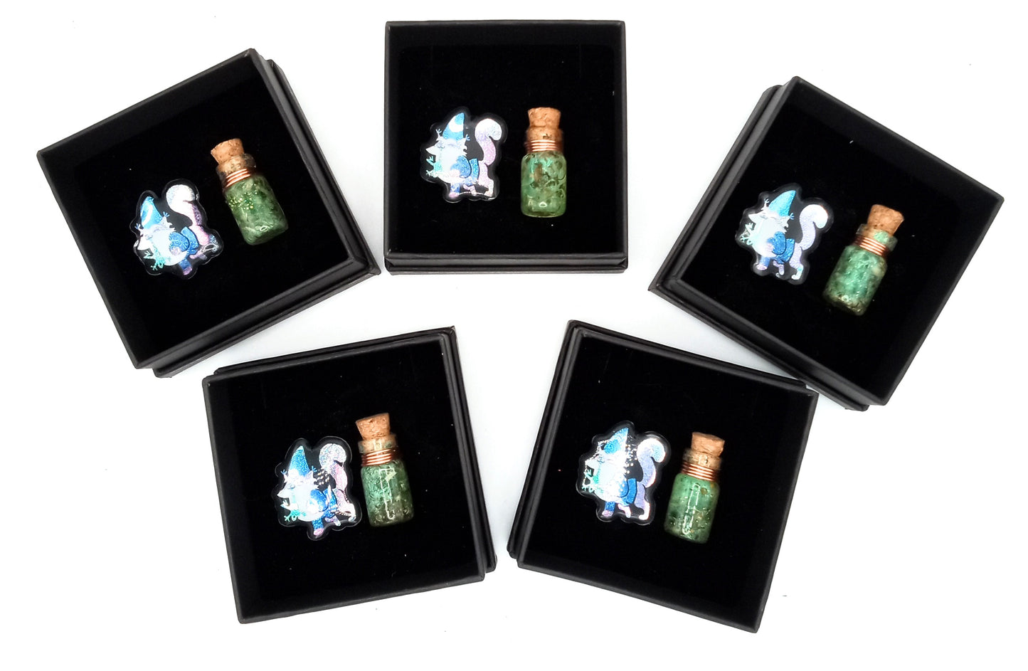 Signed "Frog Finder" Contoured Resin Pin & Potion Set
