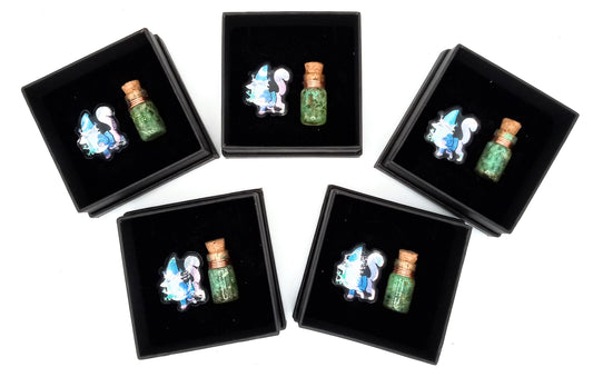 Signed "Frog Finder" Contoured Resin Pin & Potion Set