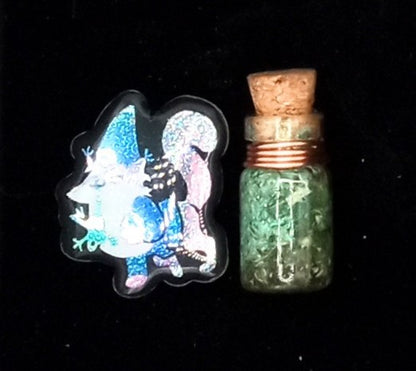 Signed "Frog Finder" Contoured Resin Pin & Potion Set