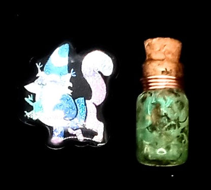 Signed "Frog Finder" Contoured Resin Pin & Potion Set