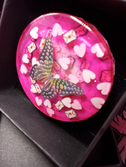 Valentine's Day "Love Bug" Holographic Butterfly Resin Brooch #1
