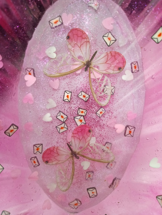Valentine's Day "Love Bugs" Faux Butterflies - Light Pink - Resin Leaf Tray