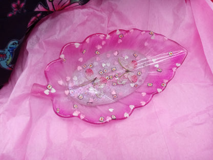 Valentine's Day "Love Bugs" Faux Butterflies - Light Pink - Resin Leaf Tray