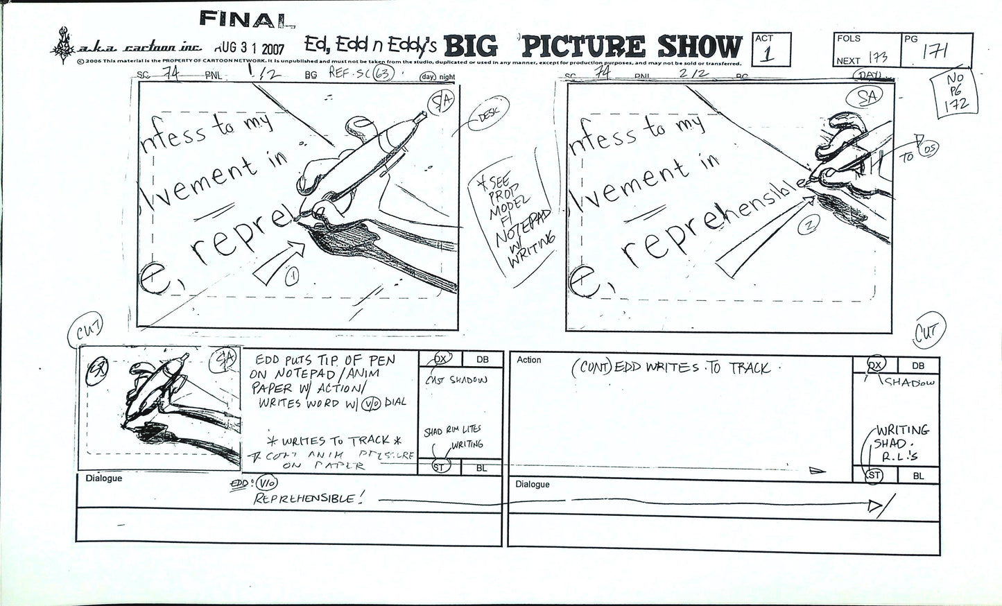 EEnE: Big Picture Show "Double Dee's Goodbye Note" Storyboard 48-Page Section + BONUS HANDDRAWN COVER ARTS!