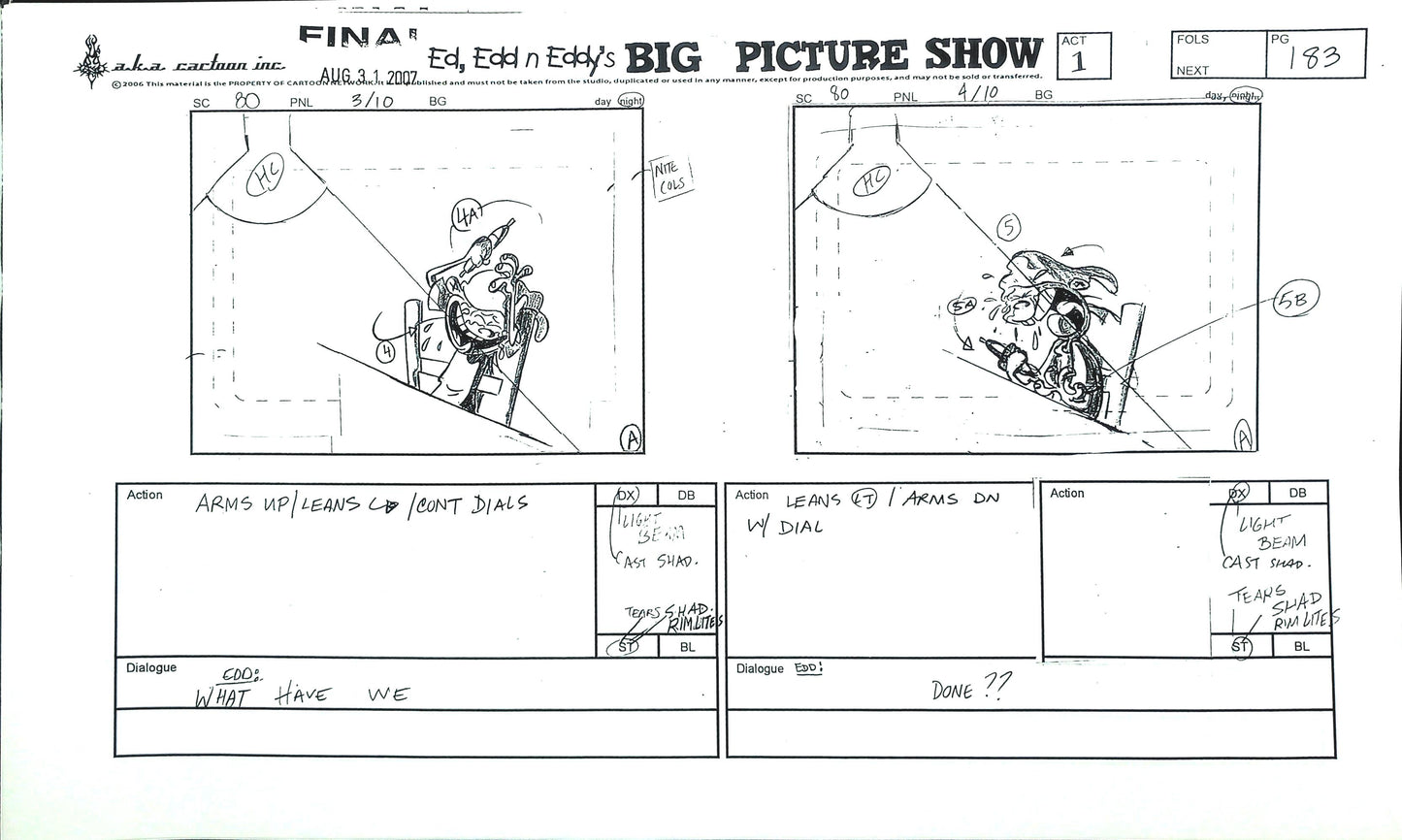 EEnE: Big Picture Show "Double Dee's Goodbye Note" Storyboard 48-Page Section + BONUS HANDDRAWN COVER ARTS!