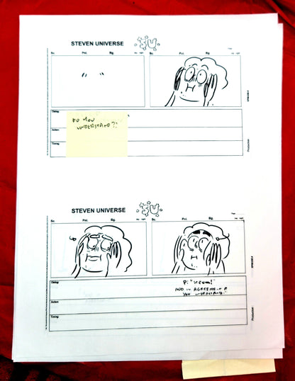 Steven Universe  - "Warp Tour" rough storyboards w/Rebecca Notes (16 pages)
