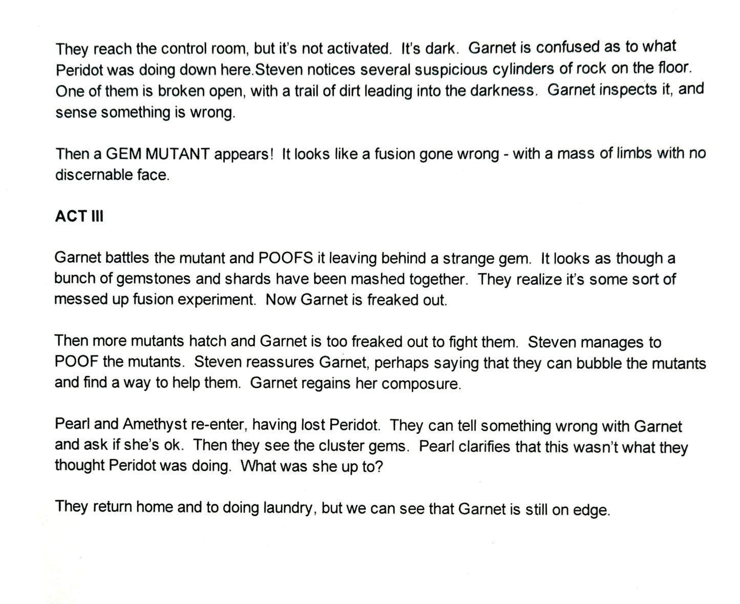 Keeping It Together - 2-page Revised Production Outline Script - Steven Universe