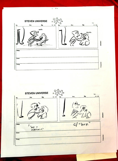 Steven Universe  - "Warp Tour" rough storyboards w/Rebecca Notes (16 pages)